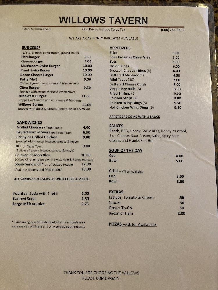 Willows Tavern Menu image 1